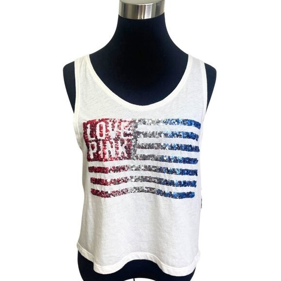 Victoria's Secret PINK USA American Flag Sequin Tank Top Bling SMALL - Picture 1 of 9